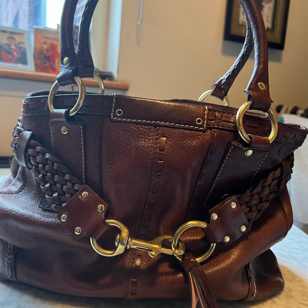 Coach Brown Leather Shoulder Bag with Gold Accents